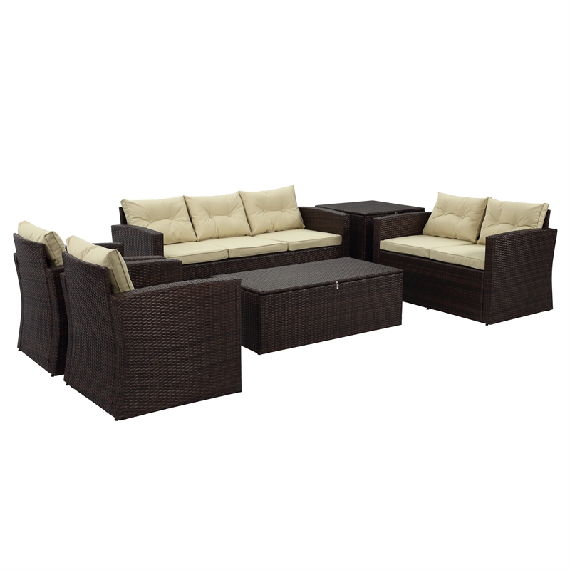 Thy-Hom Arlington Modern Brown Outdoor Wicker Furniture Set with Beige Cushion