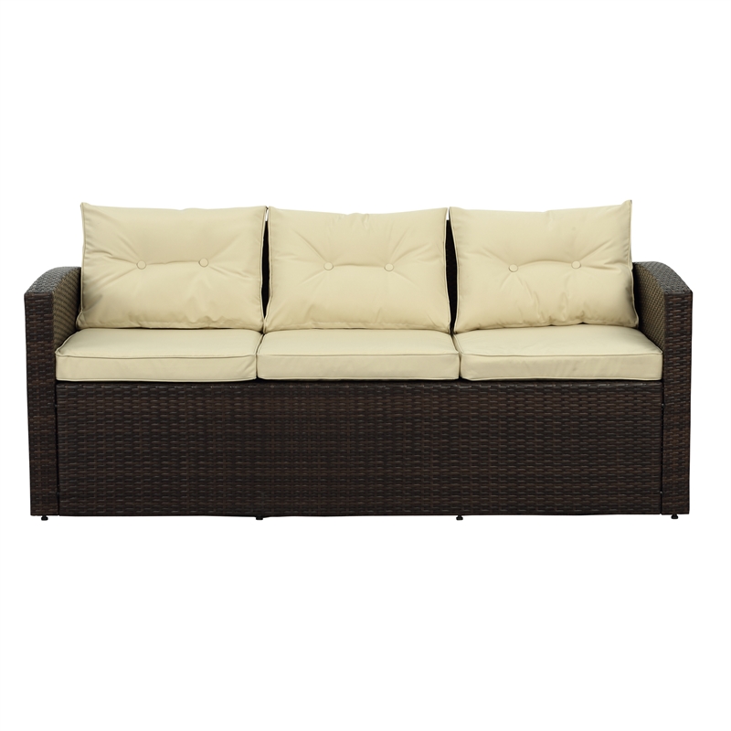 Thy-Hom Arlington Modern Brown Outdoor Wicker Furniture Set with Beige Cushion