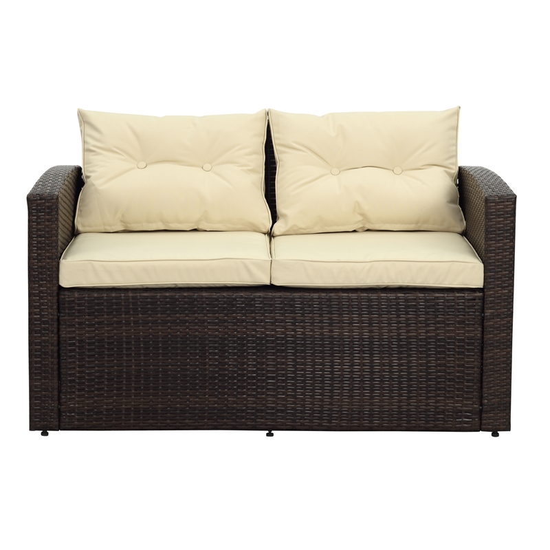 Thy-Hom Arlington Modern Brown Outdoor Wicker Furniture Set with Beige Cushion