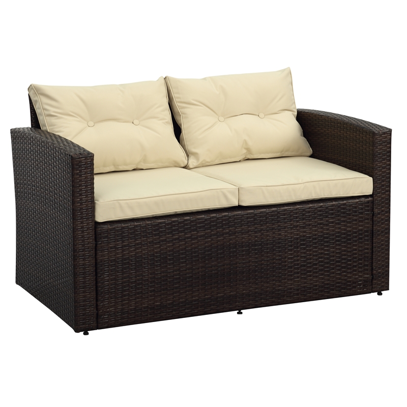 Thy-Hom Arlington Modern Brown Outdoor Wicker Furniture Set with Beige Cushion