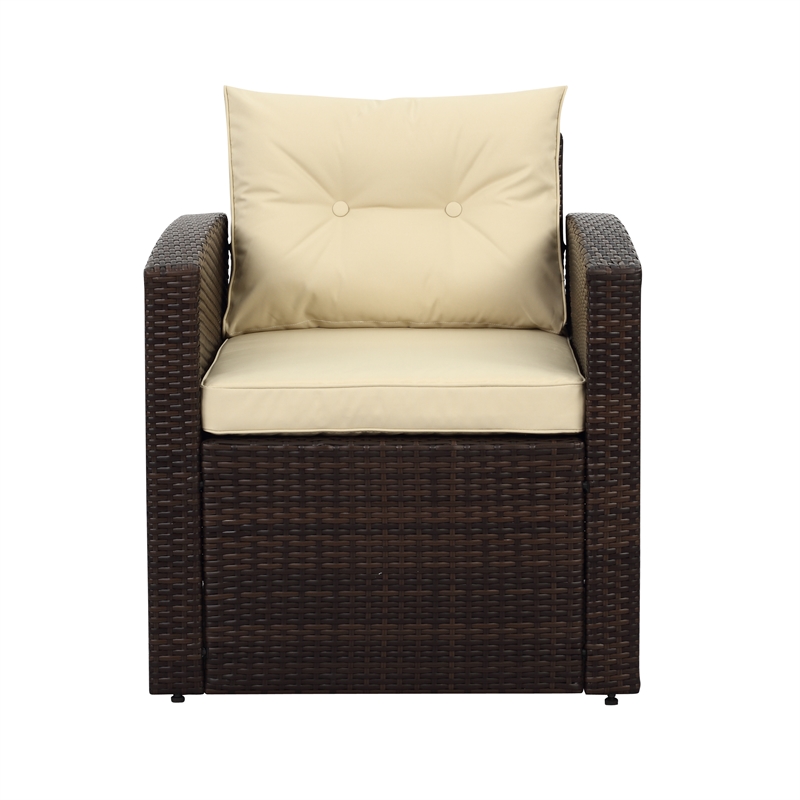 Thy-Hom Arlington Modern Brown Outdoor Wicker Furniture Set with Beige Cushion