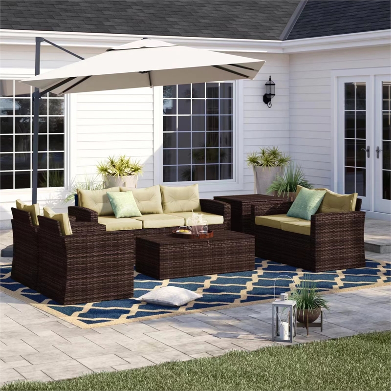 Thy-Hom Arlington Modern Brown Outdoor Wicker Furniture Set with Beige Cushion