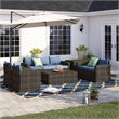 Thy-Hom Arlington 6 Piece Gray Wicker Patio Conversation Set Light Blue Cushions