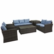 Thy-Hom Arlington 6 Piece Gray Wicker Patio Conversation Set Light Blue Cushions