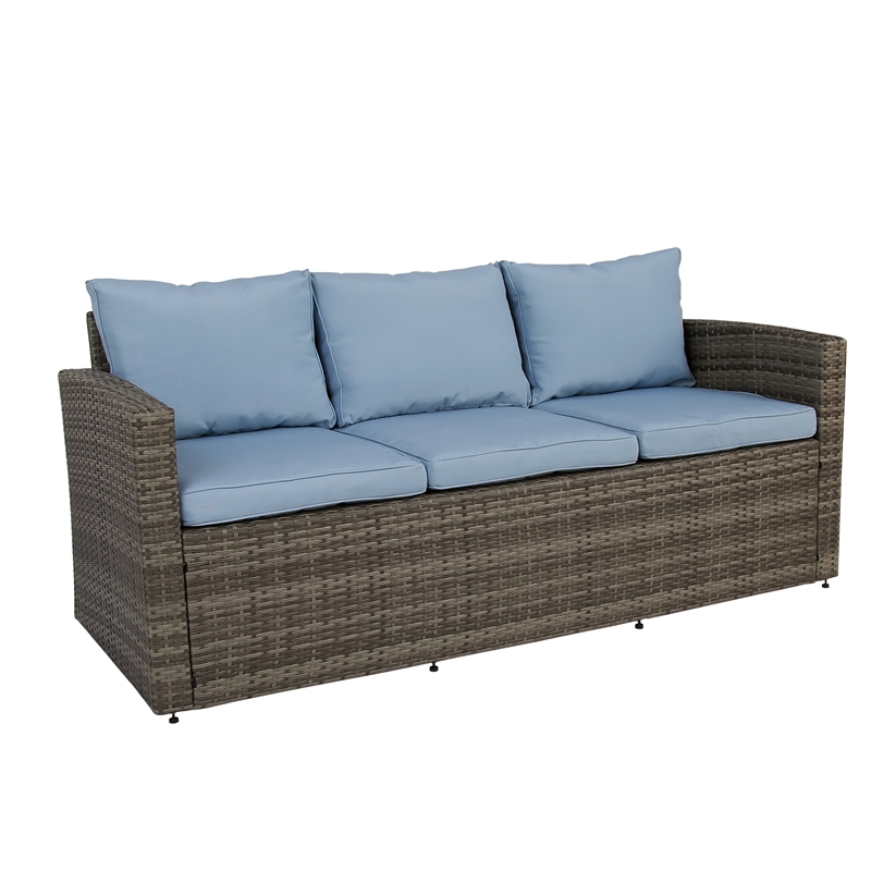 Thy-Hom Arlington 6 Piece Gray Wicker Patio Conversation Set Light Blue Cushions
