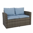 Thy-Hom Arlington 6 Piece Gray Wicker Patio Conversation Set Light Blue Cushions