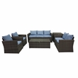 Thy-Hom Arlington 6 Piece Gray Wicker Patio Conversation Set Light Blue Cushions