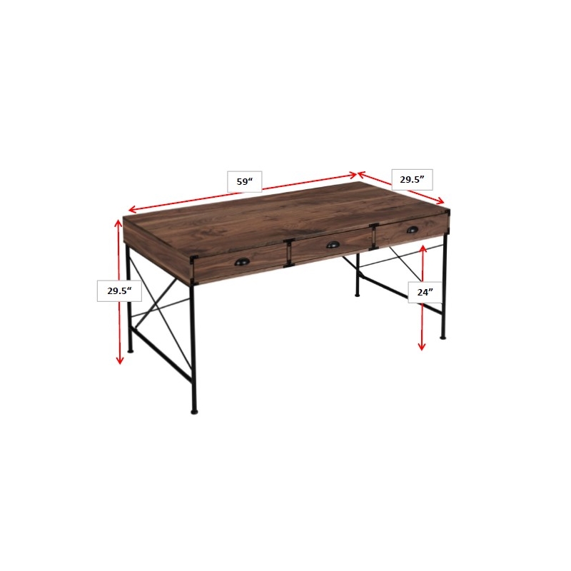 AGHDECO Brunei 3-Drawer Traditional Engineered Wood Writing Desk in Walnut