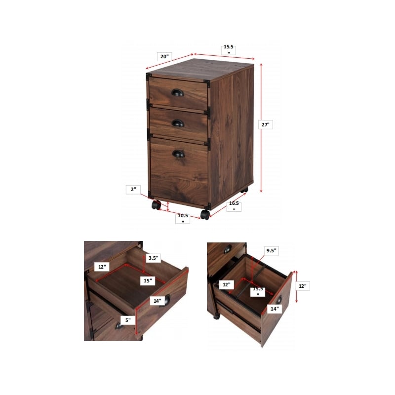 AGHDECO Brunei Modern Engineered Wood File Drawer with Metal Hardware in Walnut