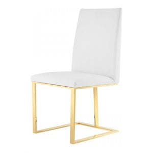 Limari Home Frankie 18.9&quot Contemporary Faux Leather Dining Chair in White/Gold