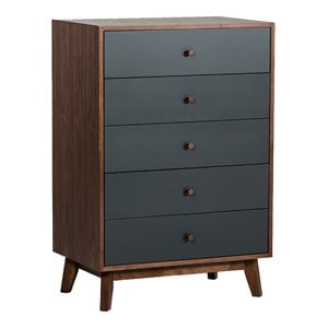 Limari Home Dali Veneer and Rubberwood Bedroom Chest in Walnut/Charcoal Gray