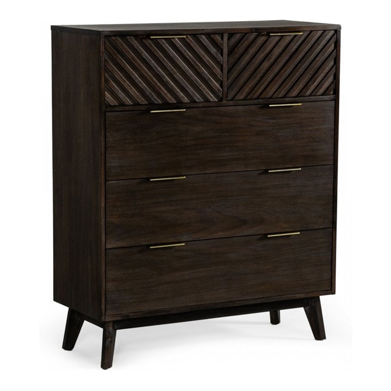 Limari Home Daisy Mid-Century Acacia Veneer and Solid Wood Chest in Dark Brown