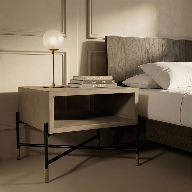 Limari Home Walker Modern Concrete and Metal Coffee Table in Gray/Black