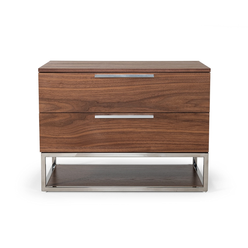 Limari Home Heloise Contemporary Wood and Stainless Steel Nightstand in Walnut