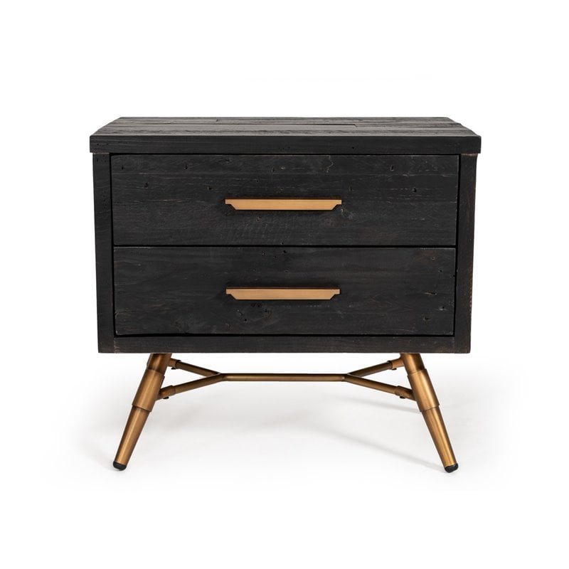 Limari Home Tabitha Recycled Pine Wood Nightstand in Dark Brown/Antique Brass