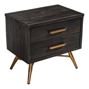 Limari Home Tabitha Recycled Pine Wood Nightstand in Dark Brown/Antique Brass