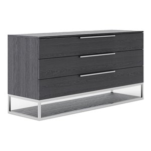 Limari Home Heloise  Elm Veneer Wood and Stainless Steel Dresser in Gray
