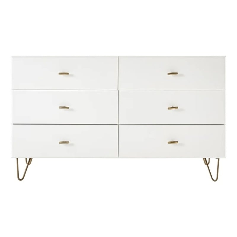 Limari Home Bryan Modern MDF Wood and Metal Bedroom Dresser in White/Gold