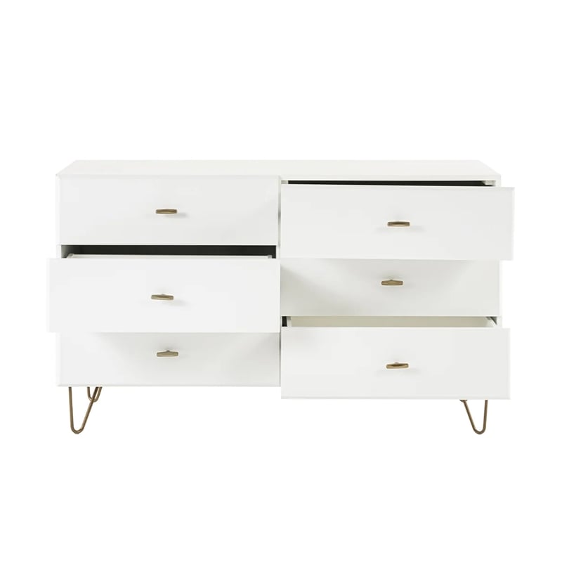 Limari Home Bryan Modern MDF Wood and Metal Bedroom Dresser in White/Gold