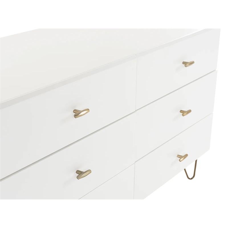 Limari Home Bryan Modern MDF Wood and Metal Bedroom Dresser in White/Gold
