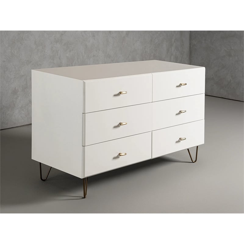 Limari Home Bryan Modern MDF Wood and Metal Bedroom Dresser in White/Gold
