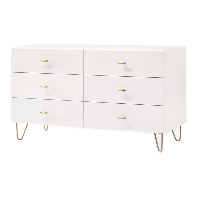 Limari Home Bryan Modern MDF Wood and Metal Bedroom Dresser in White/Gold