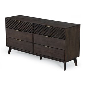 Limari Home Daisy  Acacia Solid Wood Bedroom Dresser in Dark Brown/Brass