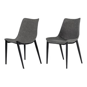 Limari Home Frasier 19&quot  Eco-Leather/Metal Dining Chairs in Gray (Set of 2)