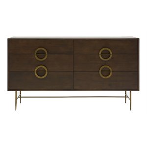 Limari Home Selena Acacia Veneer Wood Bedroom Dresser in Brown/Antique Brass