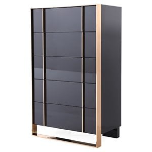 Limari Home Cartier 5-Drawer Modern MDF Wood & Stainless Steel Chest in Black
