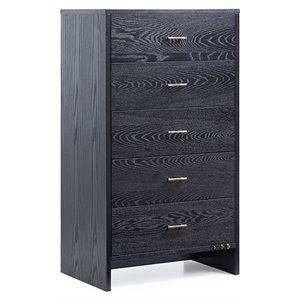 Limari Home Wales 5-Drawer Modern Ash Wood Veneer and Brass Chest in Gray