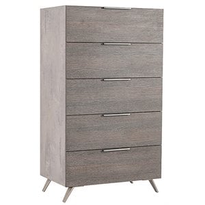 Limari Home Bronx 5-Drawer Modern Stainless Steel & Faux Concrete Chest in Gray