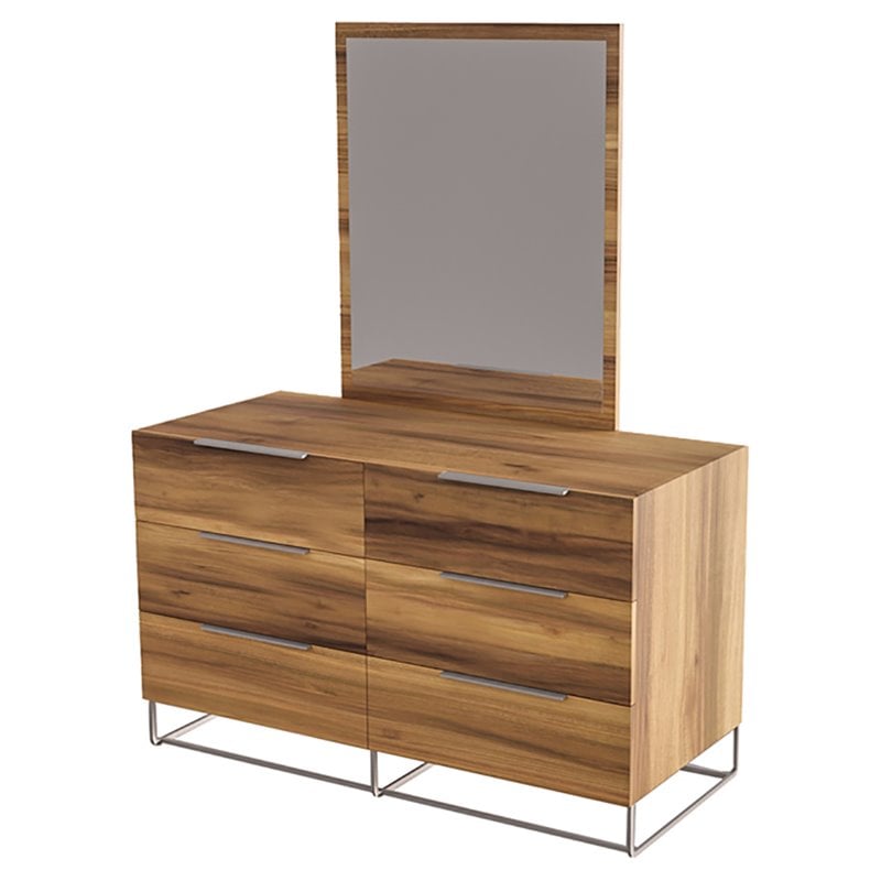 Limari Home Lorenzo Rectangular Modern Veneer & Glass Mirror in Light Oak