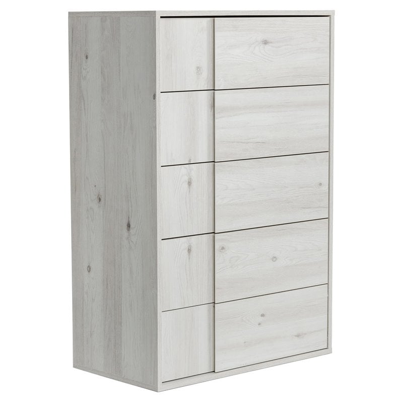 Limari Home Asus 5-Drawer Self Closing Modern Oak Wood Chest in White Washed