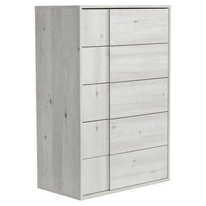 Limari Home Asus 5-Drawer Self Closing Modern Oak Wood Chest in White Washed