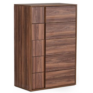 Limari Home Asus 5-Drawer Self Closing Modern Wood Chest in Walnut
