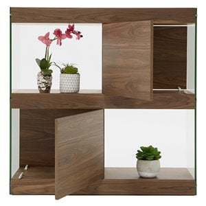 Limari Home Aura Square Modern Wood Veneer & Tempered Glass Cabinet in Walnut