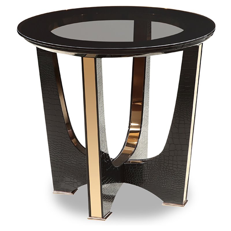 Limari Home Talin Modern MDF Wood & Glass End Table in Black/Rose Gold Finish