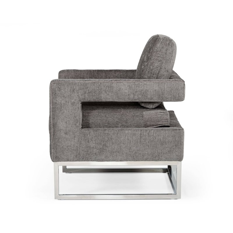 Limari Home Edna Modern Velvet & Stainless Steel Accent Chair in Dark Gray