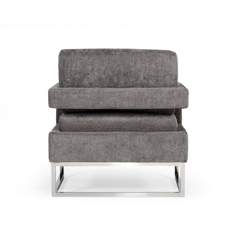 Limari Home Edna Modern Velvet & Stainless Steel Accent Chair in Dark Gray