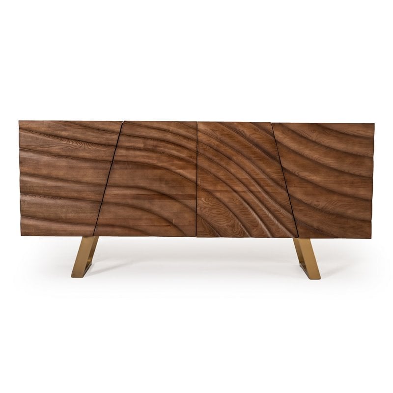 Limari Home Finley 4-Door  Wood & Stainless Steel Buffet in Walnut/Gold