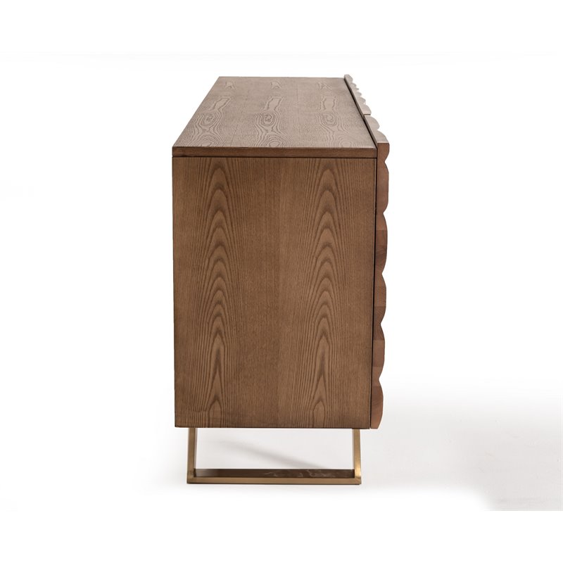 Limari Home Finley 4-Door  Wood & Stainless Steel Buffet in Walnut/Gold