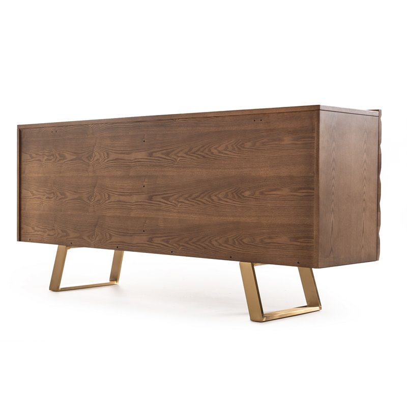 Limari Home Finley 4-Door  Wood & Stainless Steel Buffet in Walnut/Gold
