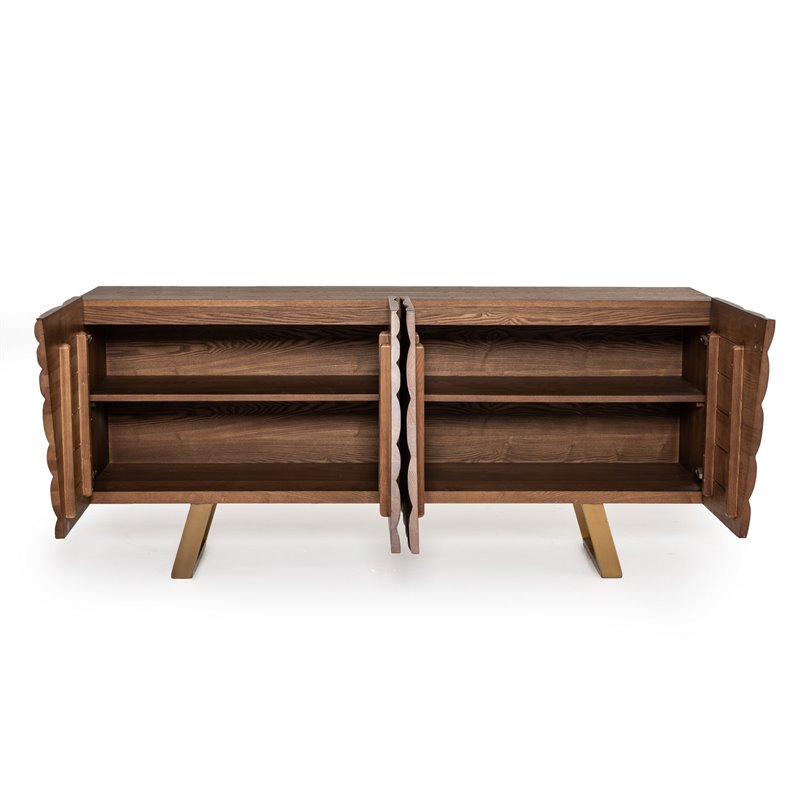 Limari Home Finley 4-Door  Wood & Stainless Steel Buffet in Walnut/Gold