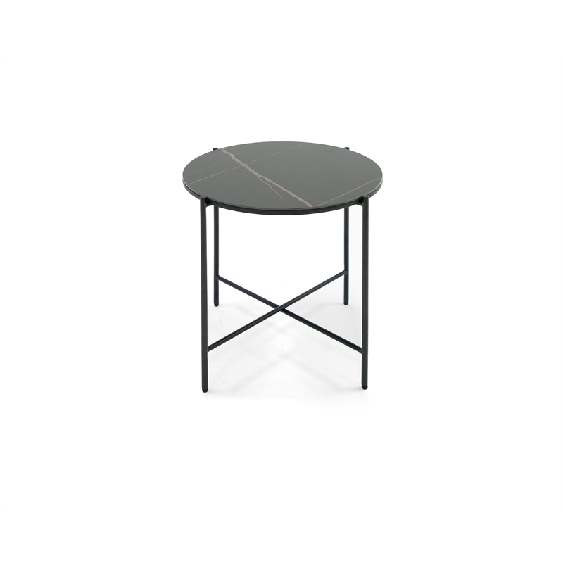 Limari Home Round Modern Metal & Ceramic End Table in Matte Black