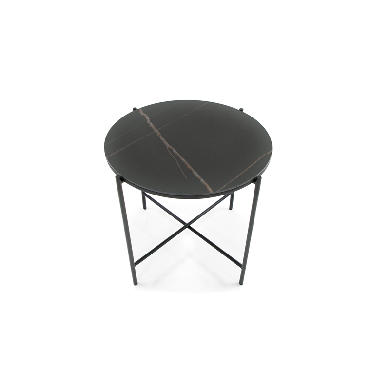 Limari Home Round Modern Metal & Ceramic End Table in Matte Black
