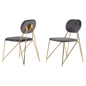 Limari Home Carol 19&quot Modern Metal & Fabric Dining Chair in Gray/Gold (Set of 2)