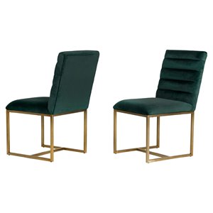 Limari Home Barker 17&quot Modern Velvet Dining Chair in Green/Gold (Set of 2)