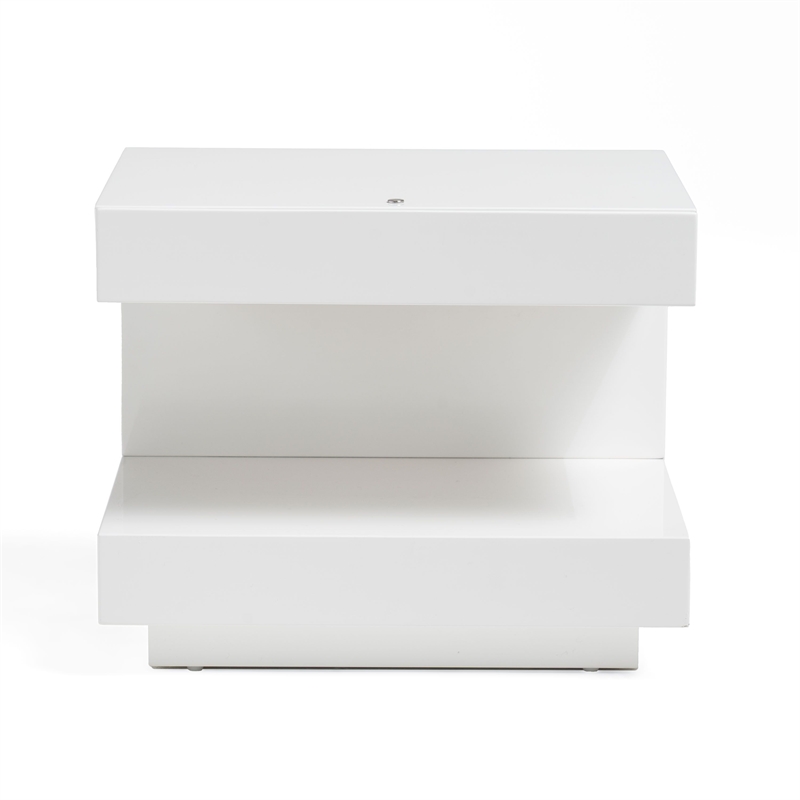 Limari Home Esso C-Shaped LED Light Modern MDF Wood Nightstand in White Glossy