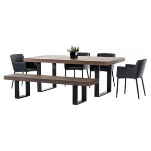 Limari Home Lola 3&quot Thick Rectangular Modern Wood & Metal Dining Table in Walnut